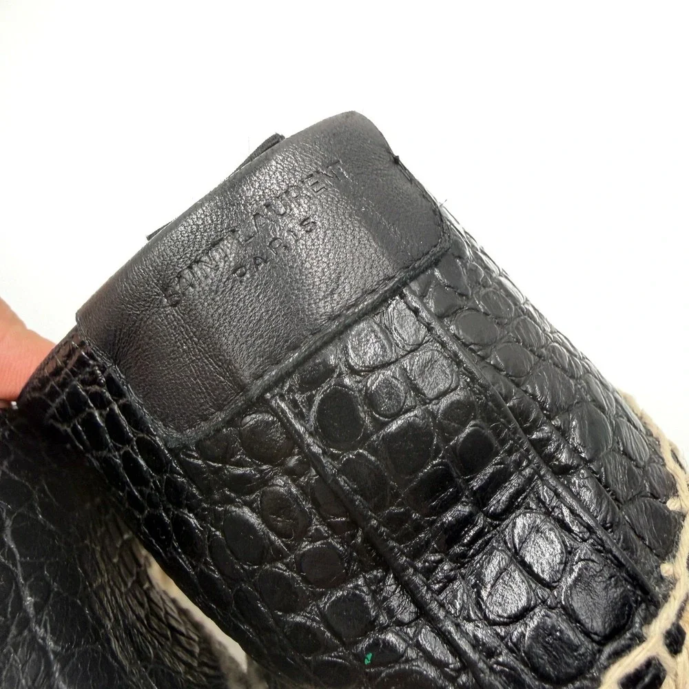 Saint Laurent Espadrilles Black Croc Embossed Leather Flat Slip On Sz 42 / 12